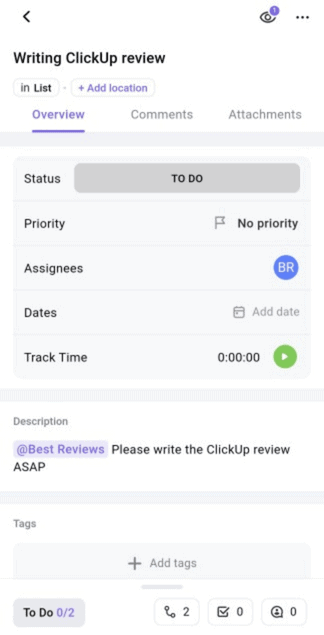 ClickUp Mobile Task