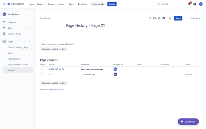 Confluence Page History