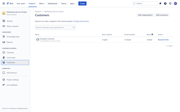 Inviting Customers on Jira Service Management
