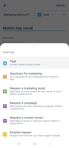 Creating a Task on Jira Service Management Mobile App