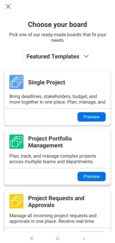 monday.com Mobile App Create Project